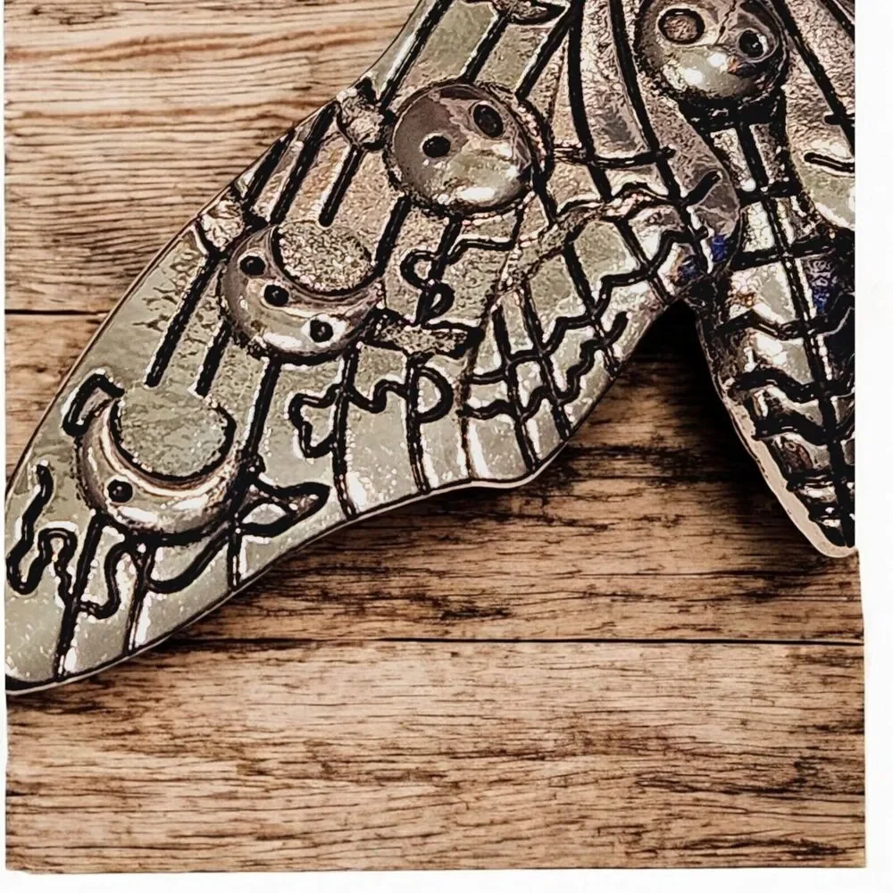 Gothic Moon Phase Moth Hair Clip Death Skull Insect Bug Barrett Silver Tone